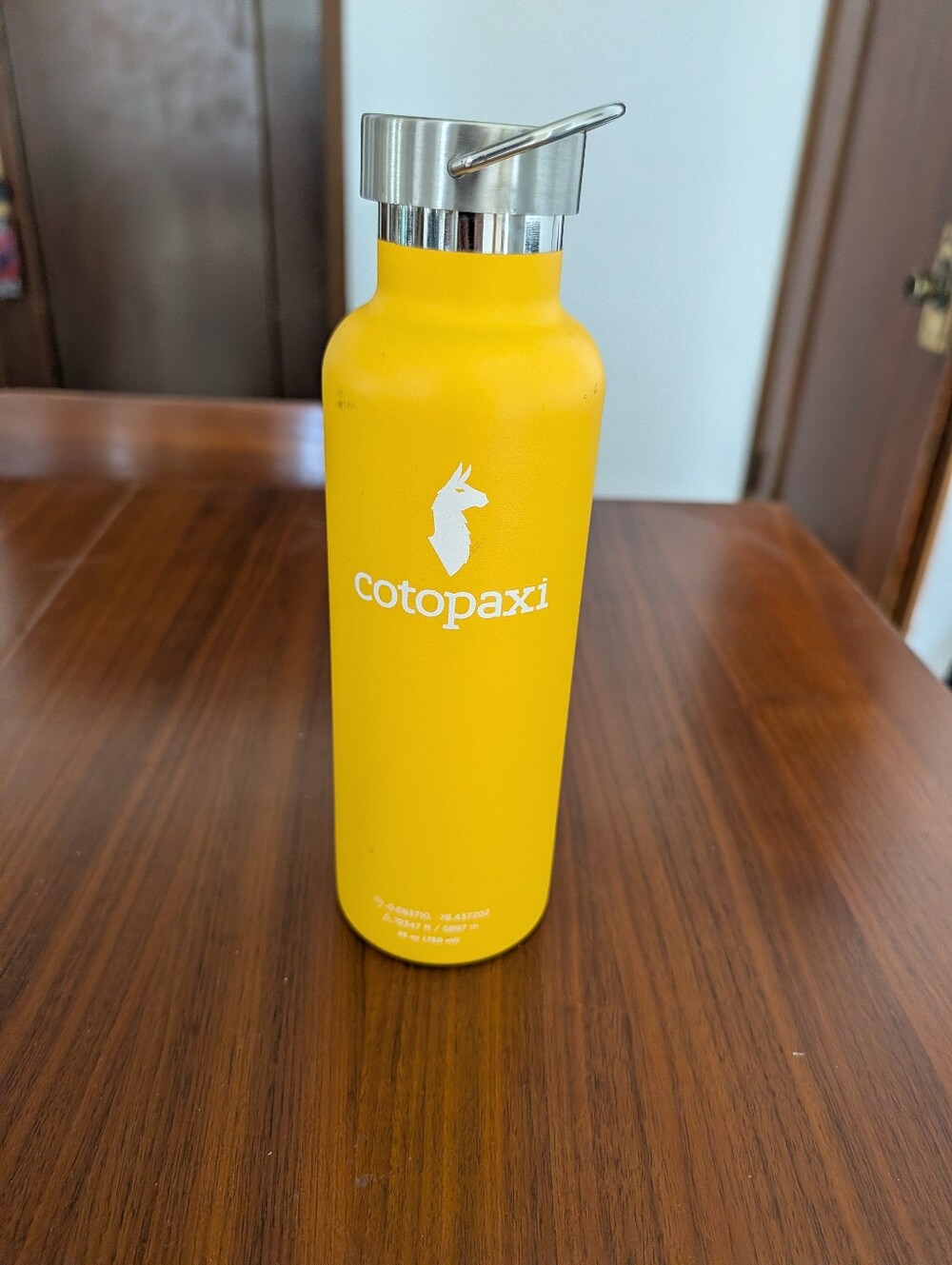 Cotopaxi Yellow Insulated Stainless Steel Water Bottle With Company Logo